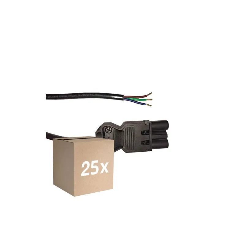 Multipack 25x Noxion GST - Compatible Cable de alimentación Negro - Macho + Extremos abiertos - 0,3m - 3 pole 0,75mm2 Ordena Ya