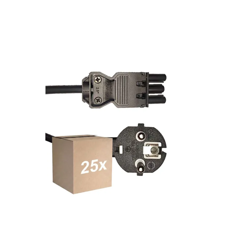 Multipack 25x Noxion GST-Compatible Cable de alimentación - Hembra + Schuko Europlug - Negro 5m - 3 pole 0.75mm2 Disponible Ahora