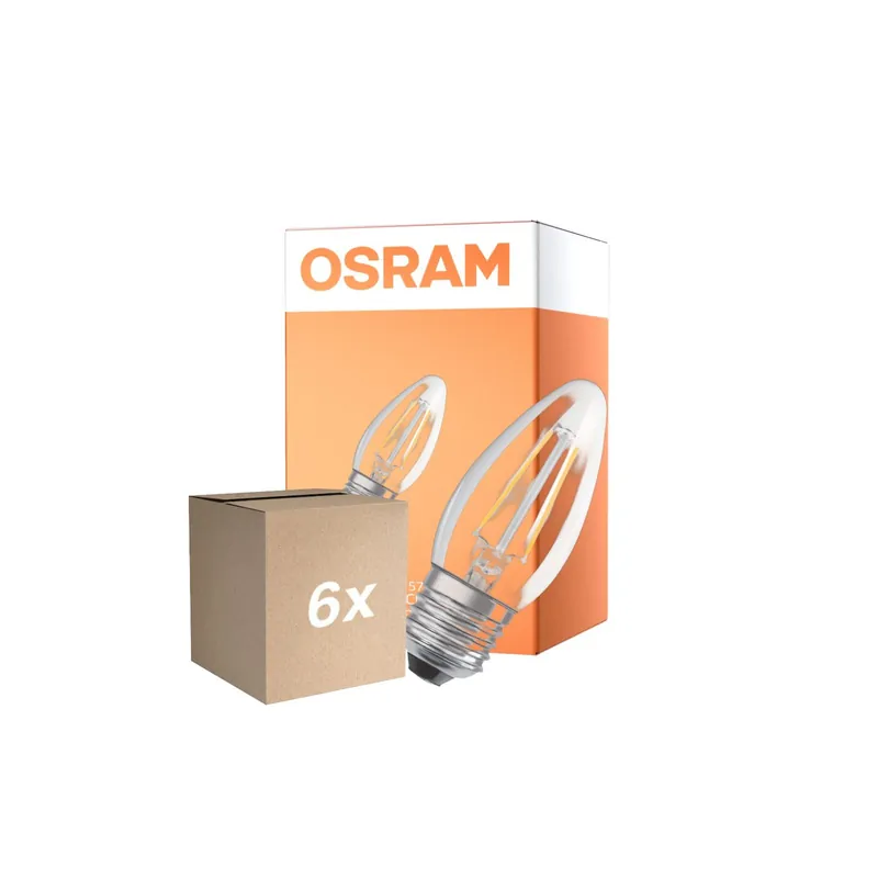 Oferta De Temporada Multipack 6x Osram Classic LED E27 Vela Con Filamento Clara 4.8W 470lm - 827 Luz Muy Cálida | Regulable - Reemplazo 40W