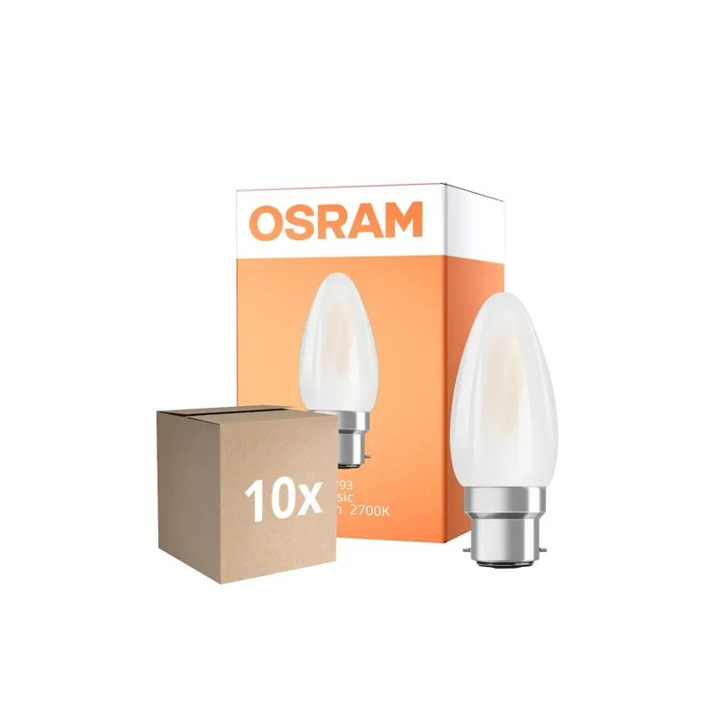 Económico Multipack 10x Osram LED B22D Vela con Filamento Mate 4W 470lm - 827 Luz muy Cálida | Reemplazo 40W
