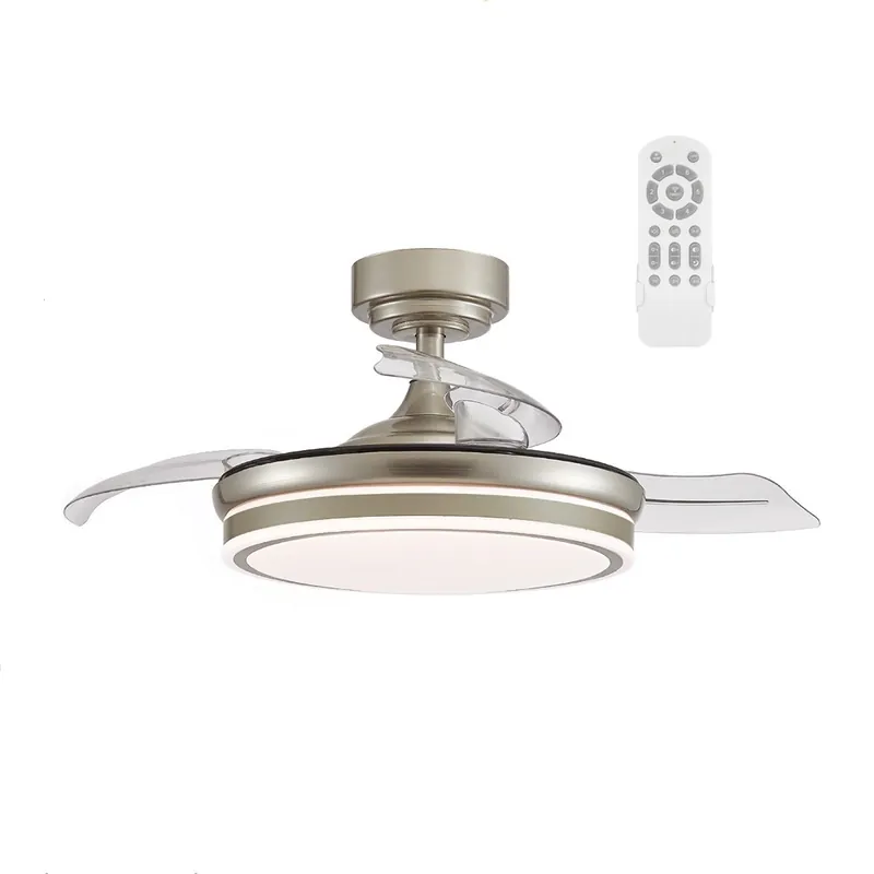 Barato Ventilador LED con aspas retráctiles Perla Mini Níquel CCT (35W)