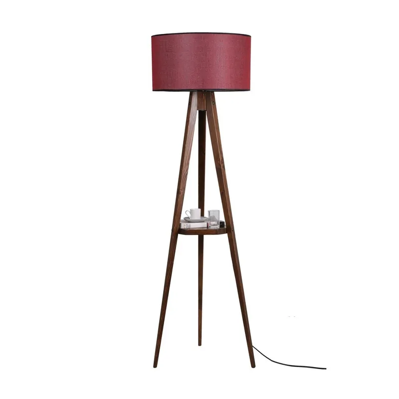 Lampadaire trépied avec étagère Grady Rouge Descuento