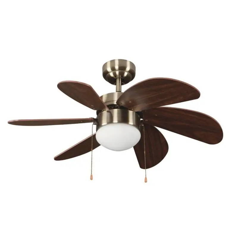 Ventilador de techo Tabit cuero 1xE27 acabado cuero (oro envejecido) aspas acabado marrón estilo moderno motor AC 84cm Ø Solo Hoy
