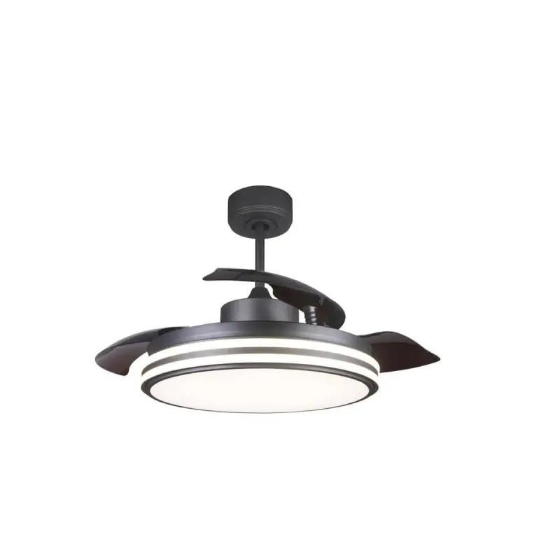 Ventilador de techo Lous negro LED 35w 3CCT acabado negro estilo moderno aspas plegables motor DC 106cm Ø Última Versión
