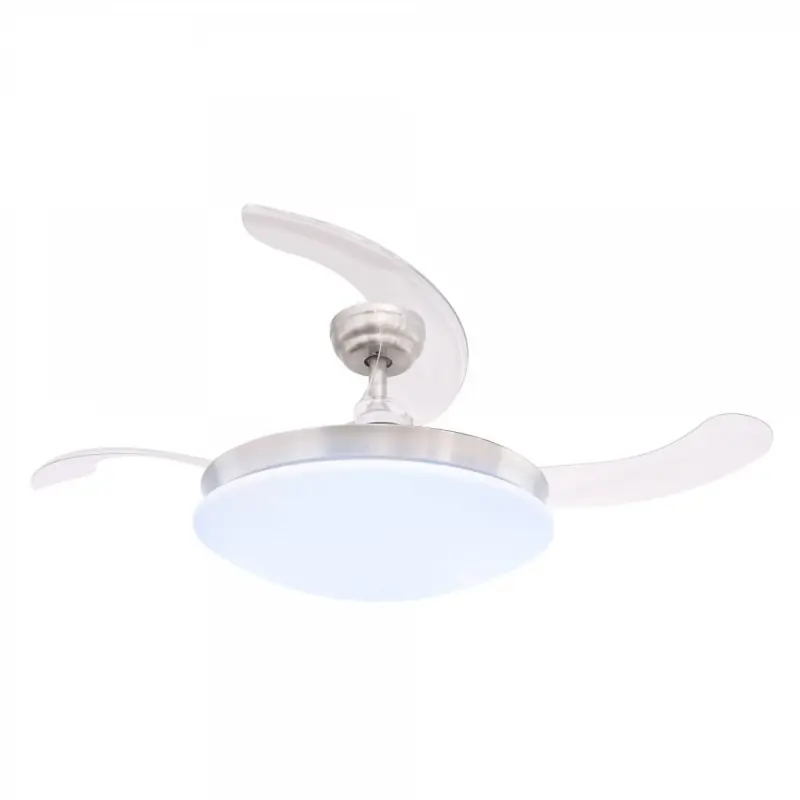 Última Versión Ventilador de techo María LED 36w 3CCT acabado plata estilo moderno Altavoz + Bluetooth aspas plegables motor DC 107cm Ø