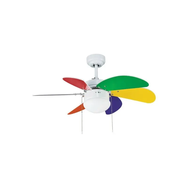 Devolución Gratuita Ventilador de techo Tabit multicolor 1xE27 acabado blanco aspas colores varios estilo infantil motor AC 84cm Ø