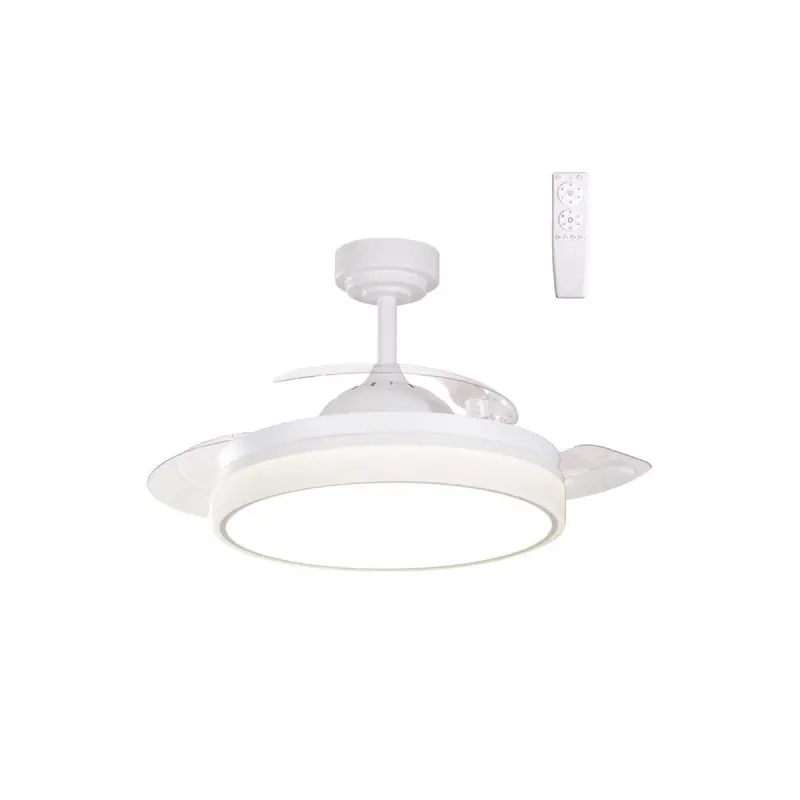 Ventilador de techo Vera Blanco Mini LED 40w 3CCT acabado blanco estilo moderno aspas plegables motor DC 91cm Ø Popular