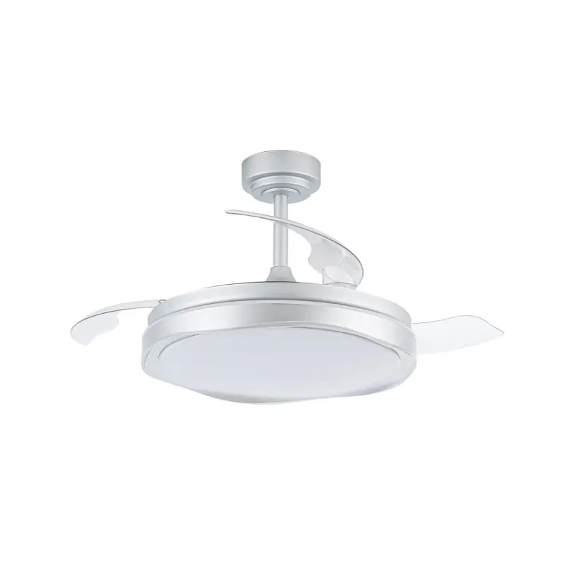 Ventilador de techo Neptuno plata LED integrado 72w 3CCT acabado plata estilo moderno aspas plegables motor DC 106cm Ø Comprar En Línea