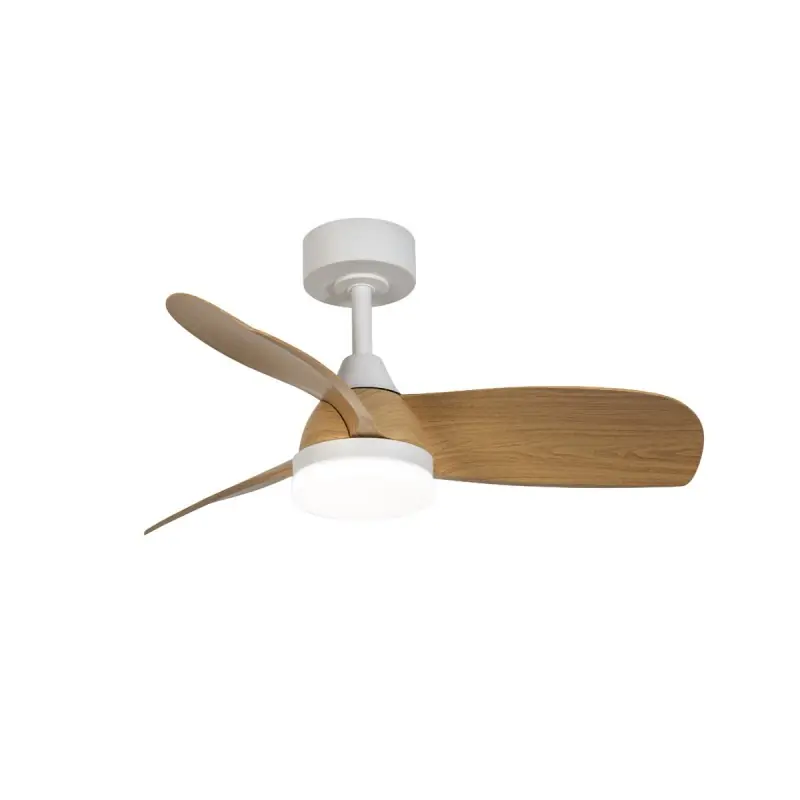 Ventilador de techo Byan blanco/madera LED 18w 3CCT acabado blanco efecto madera tono natural estilo moderno motor DC 92cm Ø Oferta De Temporada