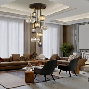 Última Oportunidad Lámpara de techo colgante Schuller Norma grande 9 luces negro y latón Ø80cm