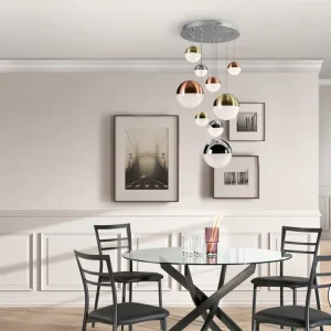 Compra Ahora Lámpara de techo colgante bolas Schuller Sphere 9 luces cobre y latón 3000K regulable 793091D