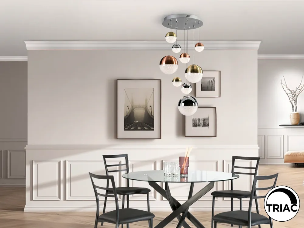 Compra Ahora Lámpara de techo colgante bolas Schuller Sphere 9 luces cobre y latón 3000K regulable 793091D