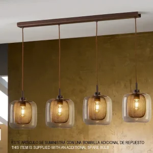 Lámpara de techo colgante Schuller Fox 4 luces chocolate regulable con mando 653422D Oferta