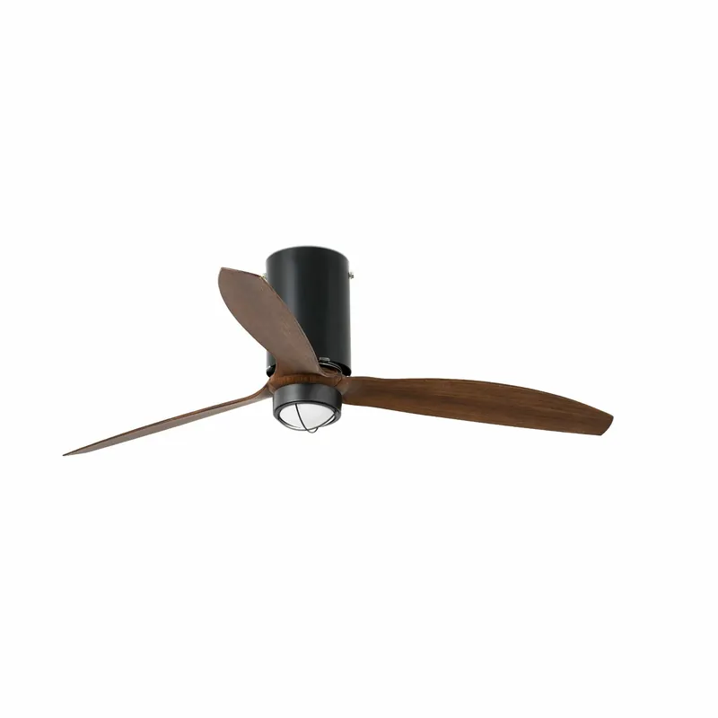 Ventilador de techo con luz Faro Mini motor DC palas de madera LED nogal 3000K Ø128cm 3 palas Promoción