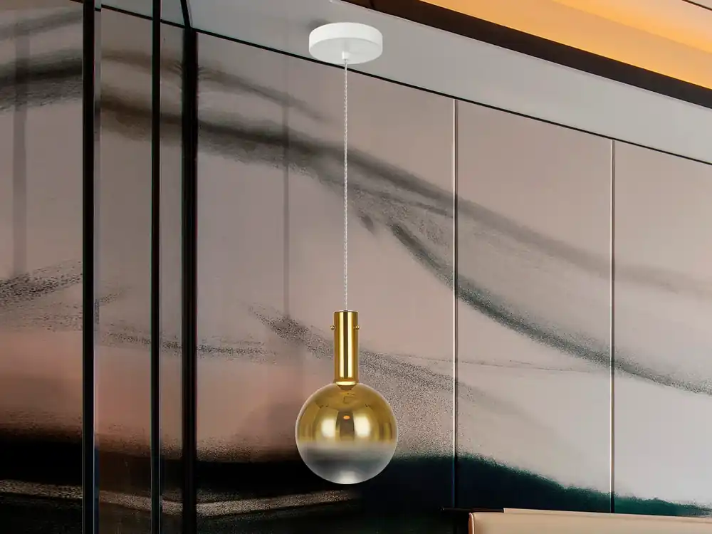 Pago Seguro Lámpara de techo colgante Schuller Matices 1 luz blanco y oro cristal soplado 3000K