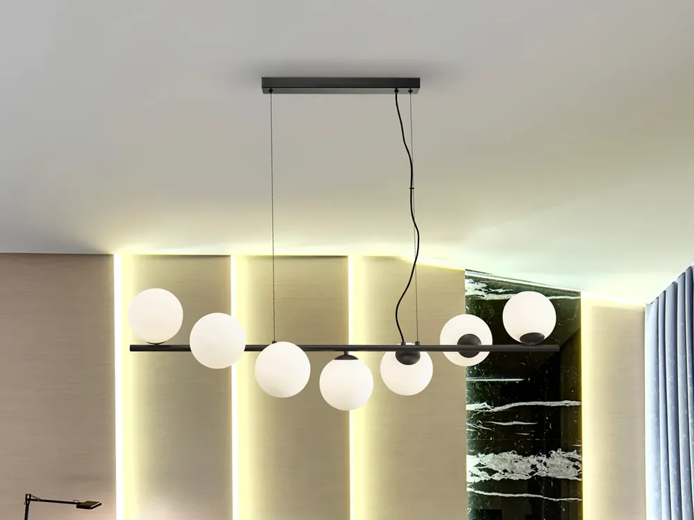 Súper Precio Lámpara de techo colgante bolas Schuller Inoa 7 luces negro y ácido opal