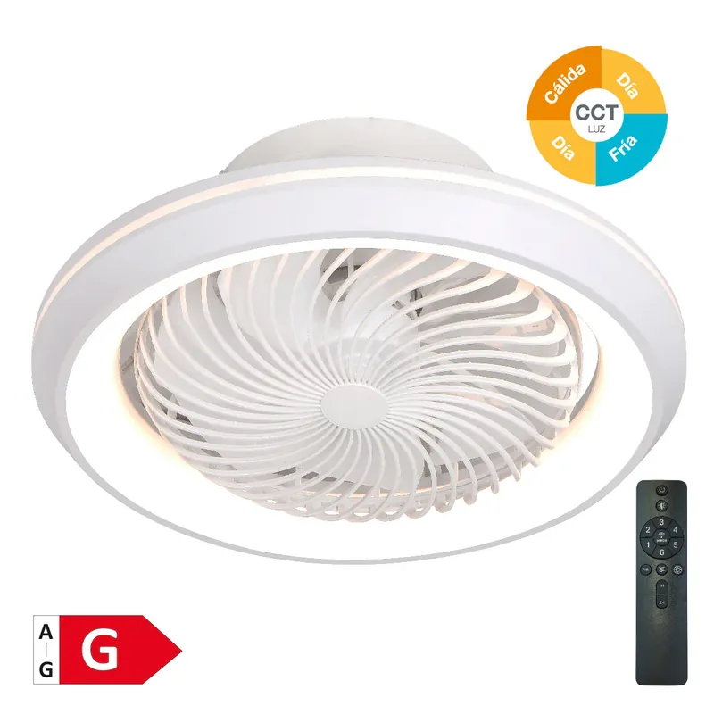 GSC Bhoor Ventilador plafón rotativo con luz CCT regulable y mando Ø50 7 aspas DC Blanco 300005080 Promoción