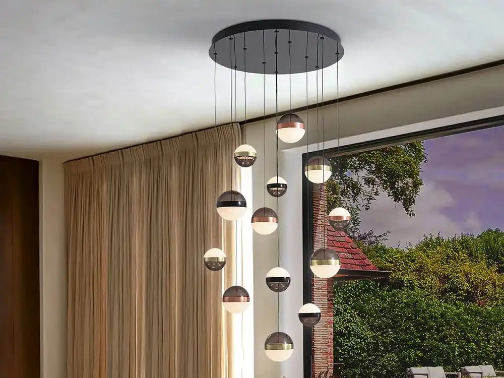 Envío Inmediato Lámpara de techo colgante Schuller Orbes grande 13 luces negro y 3 metal 3000K